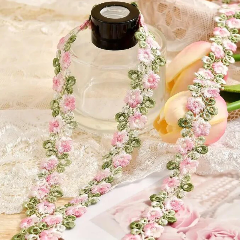 1 stocznia różowa zielona koronkowa lamówka Craft kwiatowa koronkowa tkanina wenecka kwiatowa haftowana aplikacja zdobiona koronkowa wstążka o szerokości 2 cm