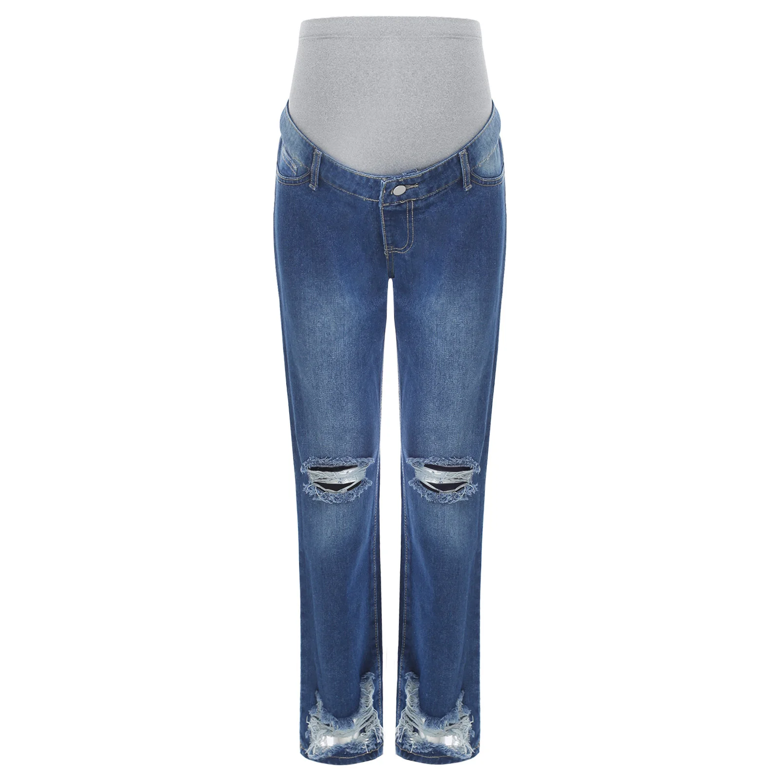 Women's Maternity Loose Ripped Denim Pants with Pockets Jeans Straight Leg Over Belly Comfy Pregnancy Trousers Casual Daily Wear