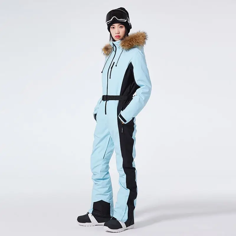 Ski Suit Women's Winter Outdoor Large Fur Collar Suit Windproof Warm Breathable and Moisture-repellent Snowmobile Jacket Suit