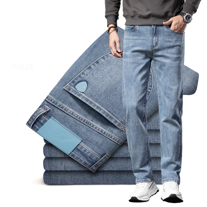 Autumn Stretch Denim Jeans Premium Clothing Nostalgic Casual Trousers  New Vintage Midweight Men's Fit Straight Cotton