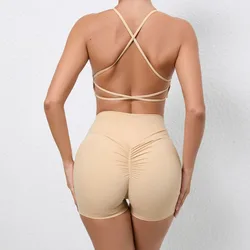 Seamless Yoga Sets Sports Fitness High Waist Hip-lifting Shorts Backless Bra Suits Workout Clothes Gym Yoga Leggings Sets Women