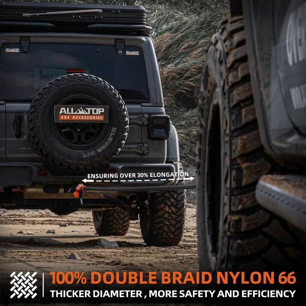 مجموعة حبل الاسترداد المرن عالي السعة مع أغلال ناعمة، قوة الشد 48000 رطل، 1 بوصة في 30 قدم، مناسبة لـ 16000 رطل