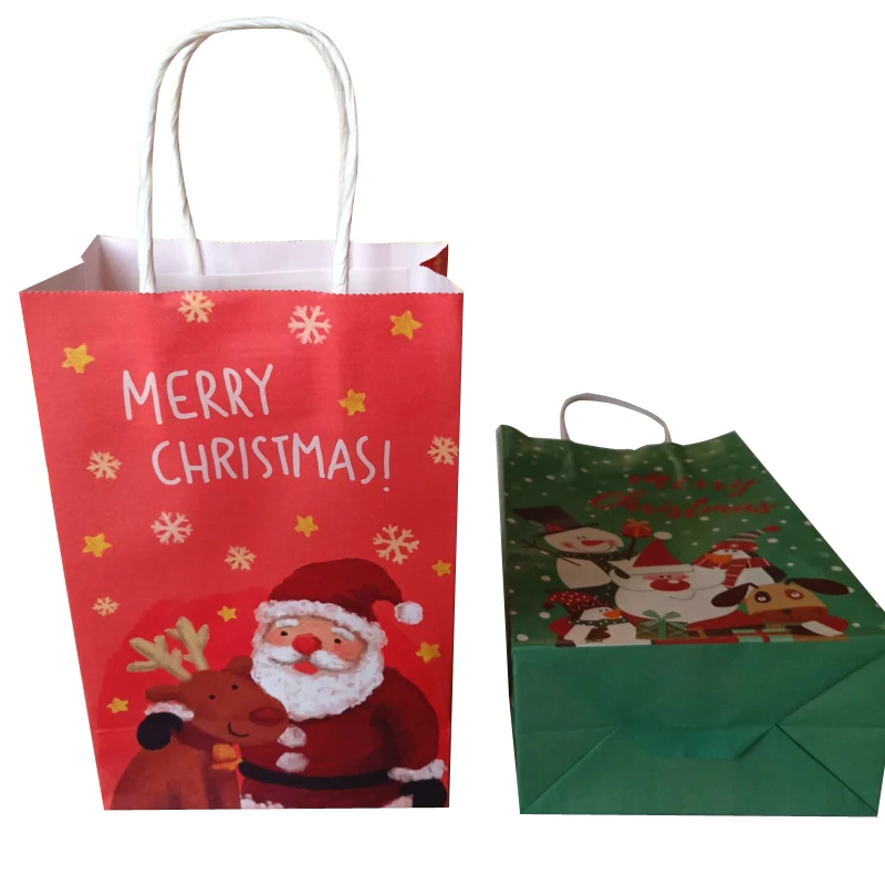 10Pcs/lot Christmas gift packaging Bag 21X13X8cm Multifuntion Festival paper bags with Handles gifts for the new year