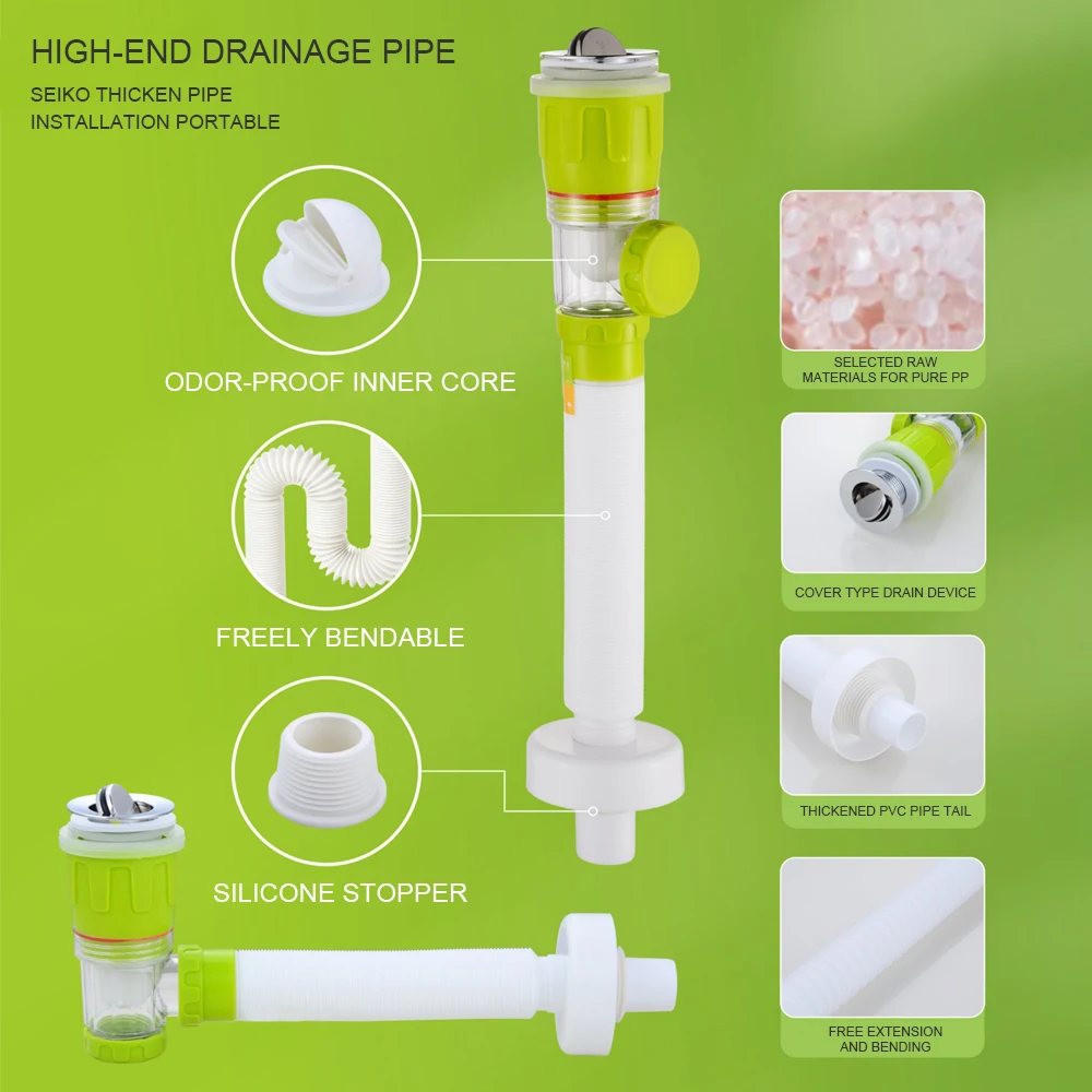 Retractable Anti-Odor Drain Pipe Bathroom Washbasin Anti Clogging Drainage Pipe Flip-Top Kitchen Sink Filter Flexible Downspout