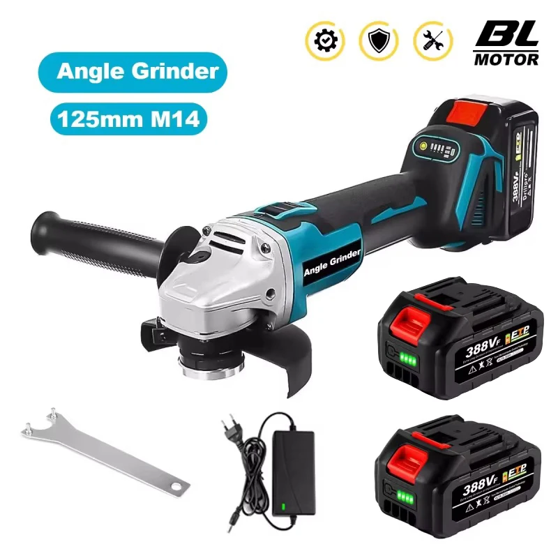 Smerigliatrice Angolare Elettrica Senza Fili da 125mm, 20000 RPM, Brushless, Ricaricabile, 4 Velocità, per Taglio e Levigatura, Compatibile con Batteria Makita 18V