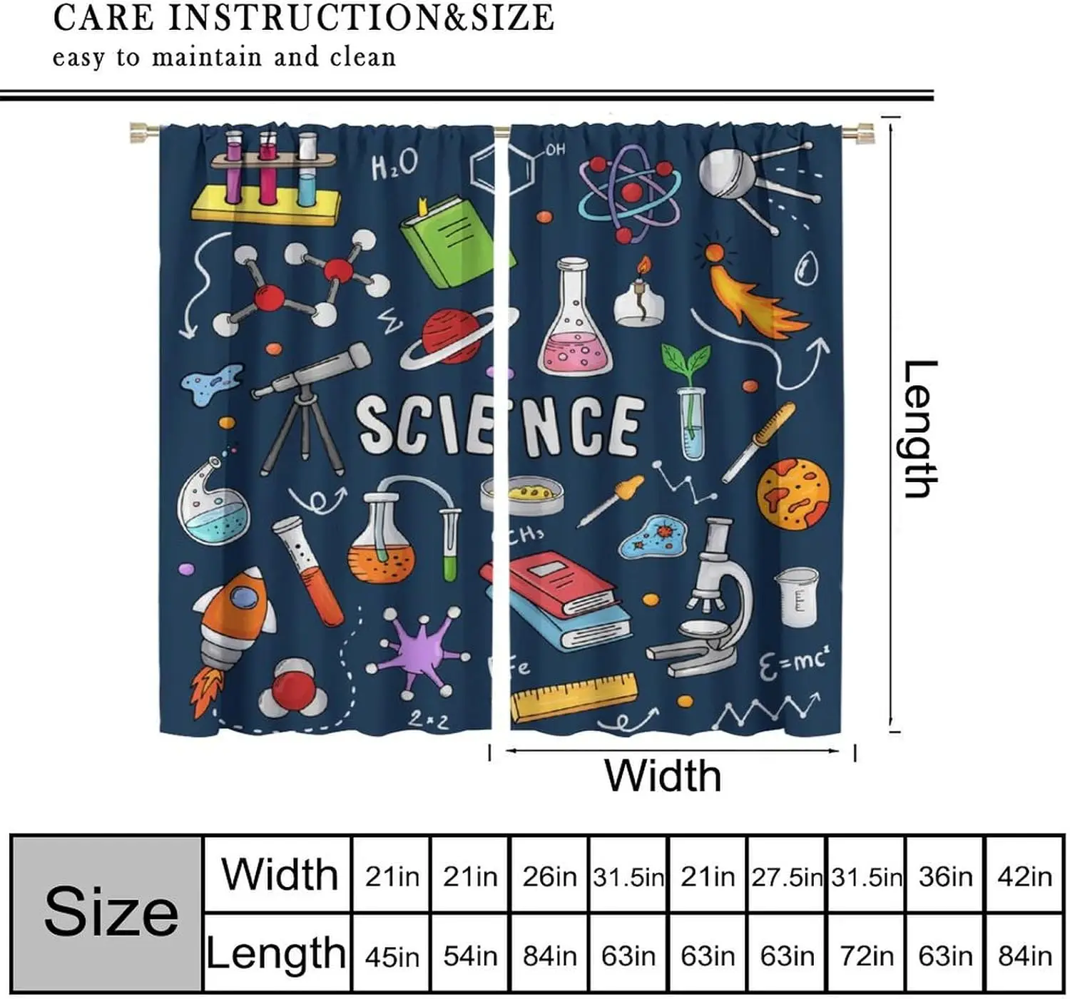 Science Physics Window Curtains, Abstract Math Chemistry Curtain Scientist Graffiti Print Window Treatments Kids Teens Bedroom