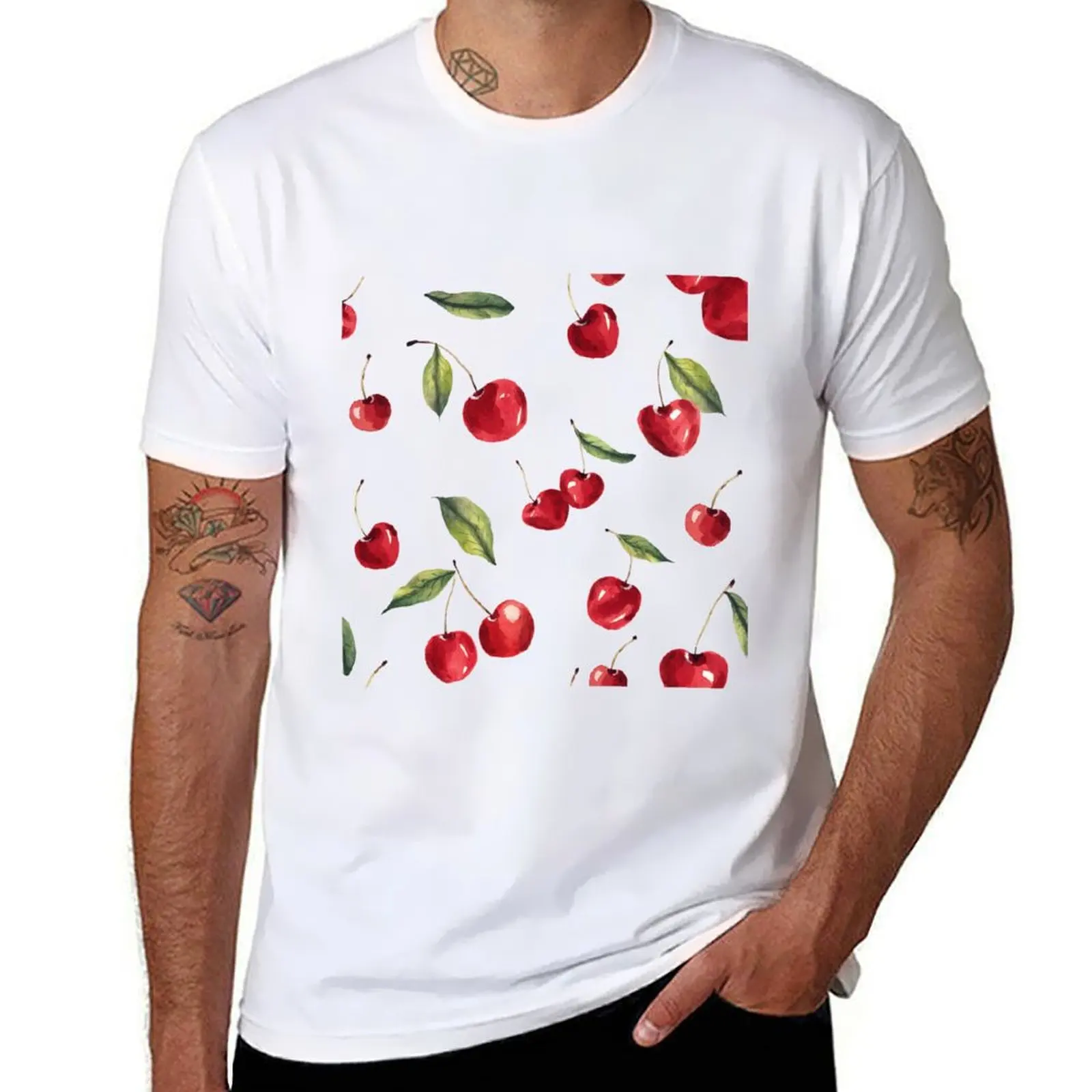 

Juicy Cherry Pattern Watercolor T-Shirt anime t shirts funny costumes luxury designer t shirts for men graphic
