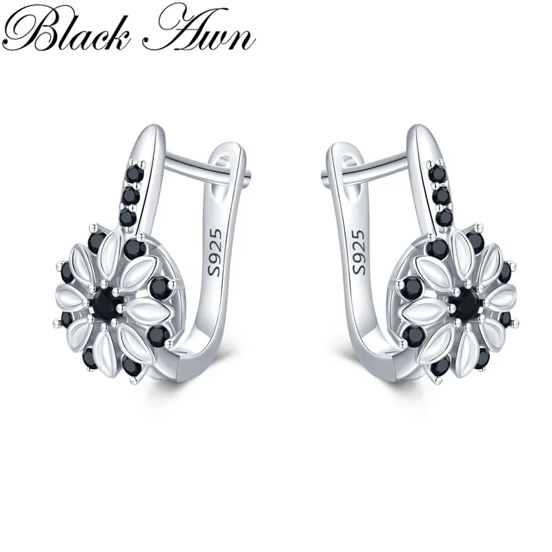 

Black Awn 2024 New Hoop Earrings for Women Classic Silver Color Trendy Spinel Engagement Jewelry I233