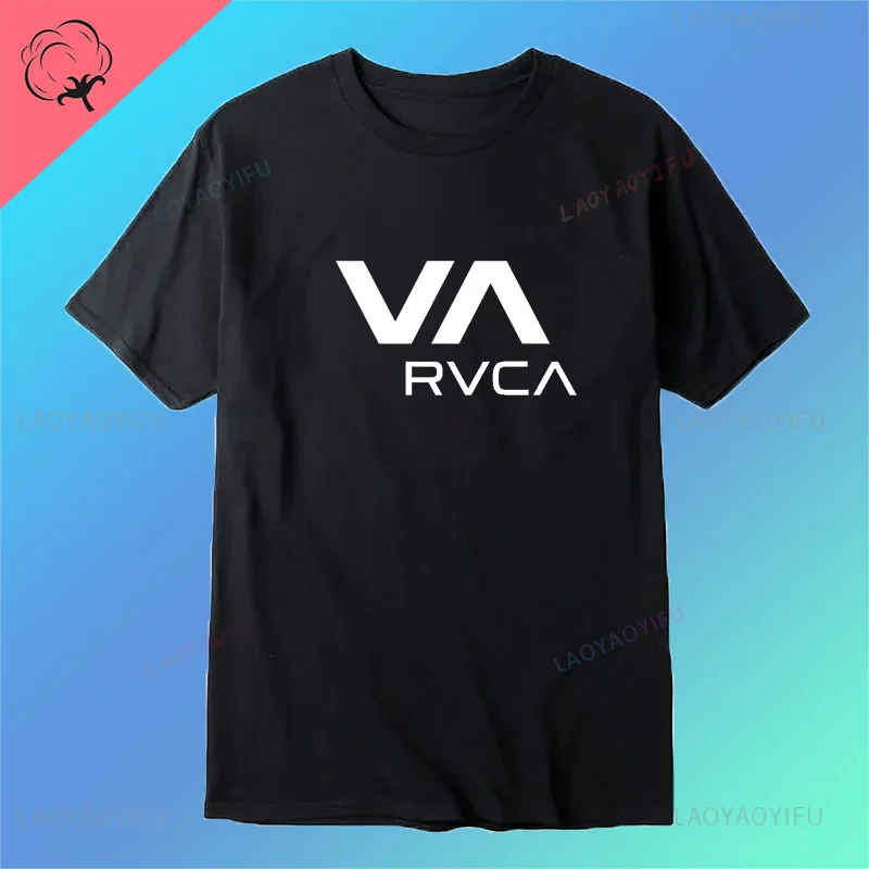 2024 Chic print pattern RVCA VA Casual Street wear trendy Hip Hop Summer Men\'s and women\'s all-purpose short-sleeved T-shirt