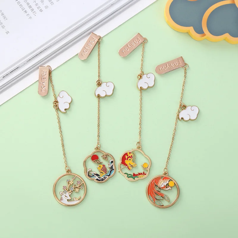 Baiyun Flower Deer And Carp Bookmark Bookclip Tab Alloy Bookmark Pendant Accessories Escolar Papelaria Office School Stationery