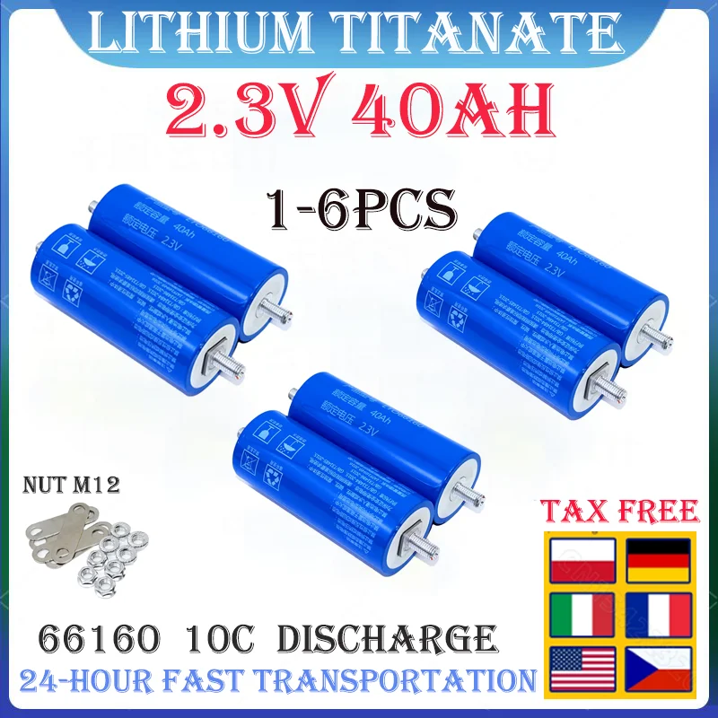 

1-6pcs/Lot Original Yinlong 66160 2.3V 40Ah Lithium Titanate LTO Battery 10C 400A discharge for Car starter DIY Solar Power cell