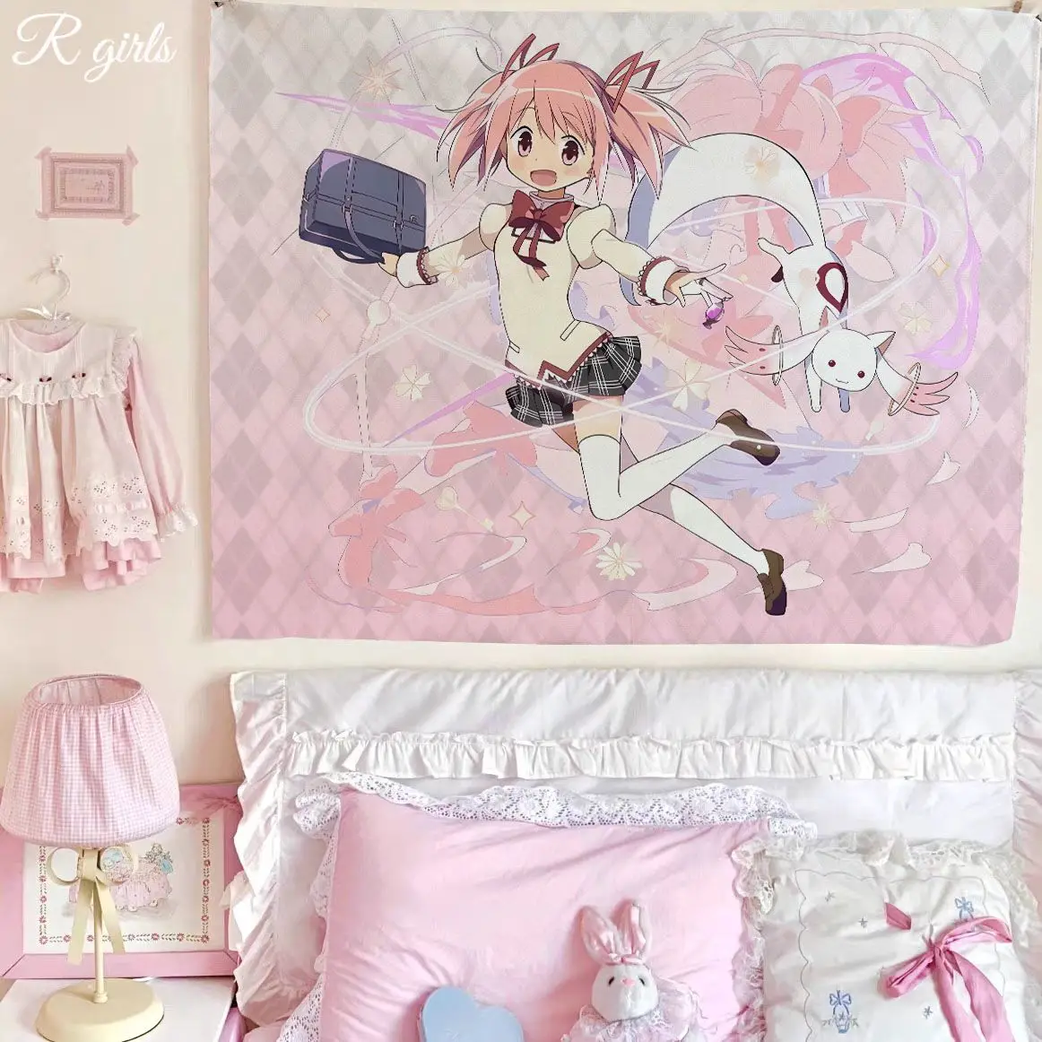 Anime Puella Magi Madoka Magica Kaname Madoka Cute Girl Style Tapestry, Wall Hanging Backdrop for Dormitory, Bedroom and Rental
