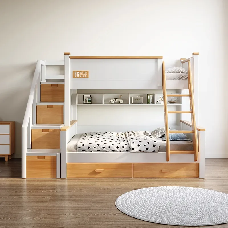 for Children Rubber Wood Bunk Beds Solid Wood Mother and Child Bed High Low Beds for Small Apartment Boys and Girls