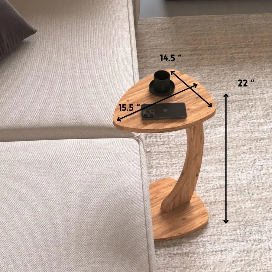 Shaped Triangular Top Design Table for Couch Small Places, Space Saver Sheild Shape Side Table for Sofa and Bedside with Wheels,