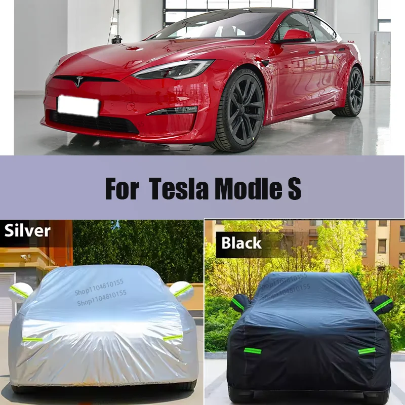 

For Tesla Modle S 210T Full Car Covers Outdoor Uv Sun Protection Dust Rain Snow Protective Car Cover Auto Black Cover
