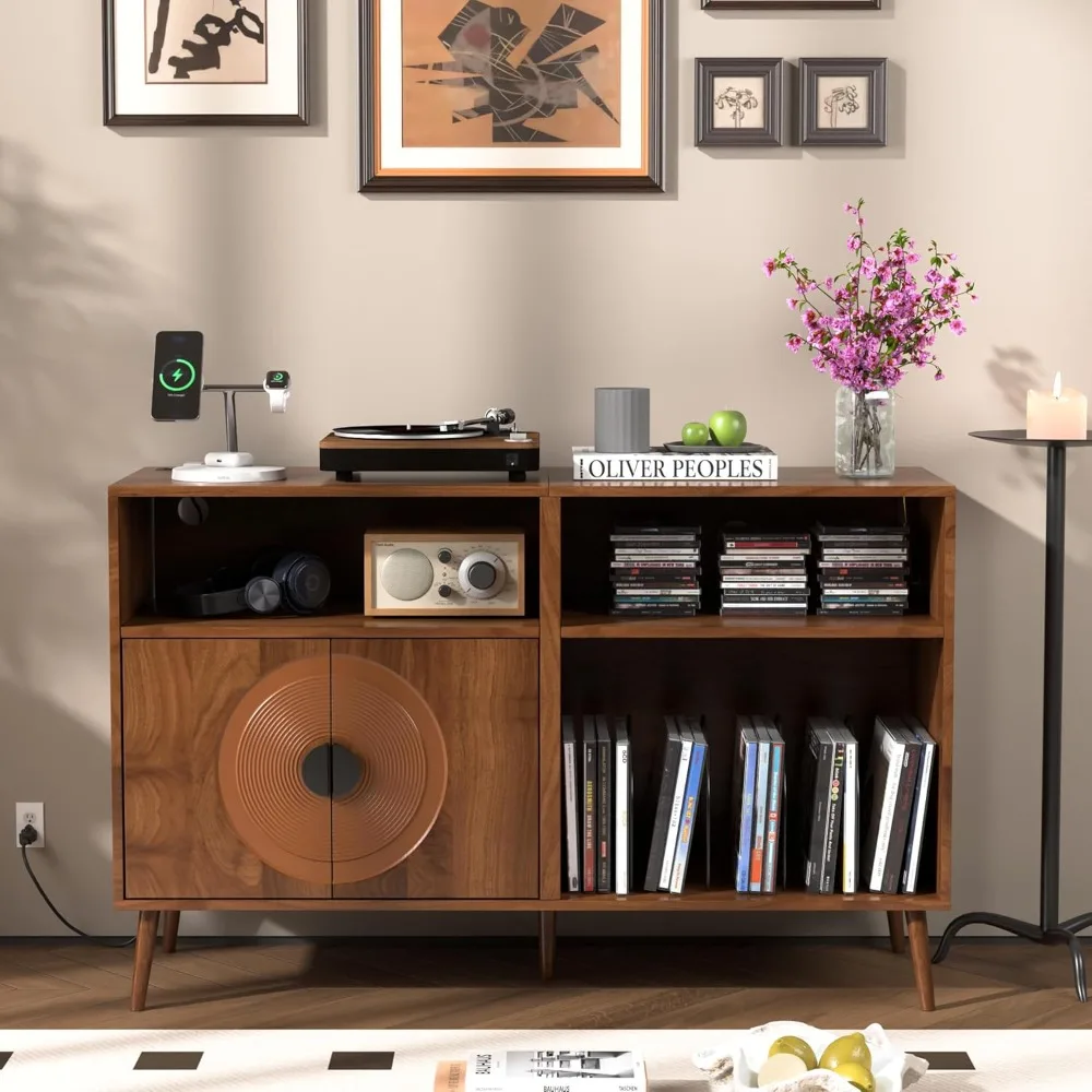 

Large Record Player Stand, Mid Century Turntable Stand with Door, Record Player Table Holds Up to 350 Albums,Vinyl Display Shelf