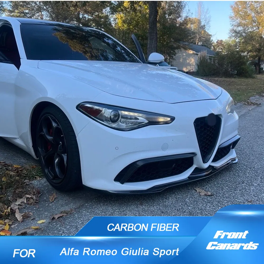 

Накладки на передний бампер (канарды) и крышки противотуманных фар для Alfa Romeo Giulia Sport 2015-2020, передние сплиттеры-плавники из карбона