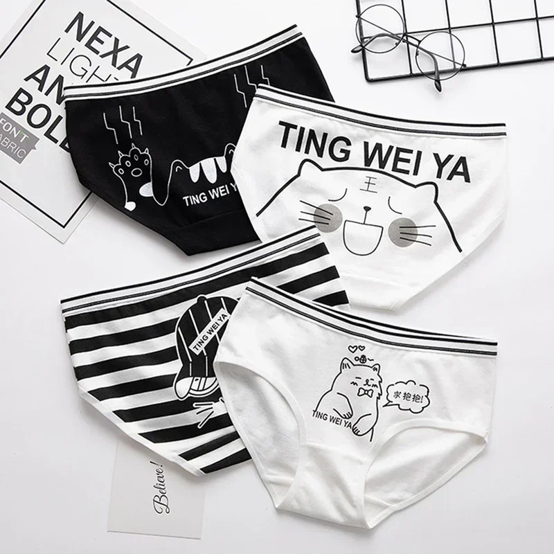 Cartoon Women's Underwear Lingerie Cute Cotton Girl's Briefs Soft Seamless Female Panties Mid Waist Comfort Pantys Slip Femme