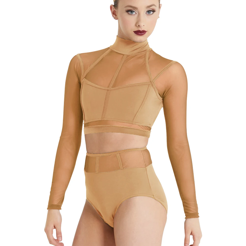 MiDee 2 Piece Set Jazz Dance Wear for Girls Women Long Sleeves K-Pop Girl Group Dance Outfits Modern Ballet Stage Dance Costume