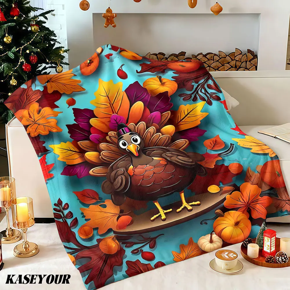 Turkey Harvest Winter Summer Flannel Blanket Throw Fleece Soft Fuzzy Plush Cozy Fleece Blankets for Sofa Ideal Gifts