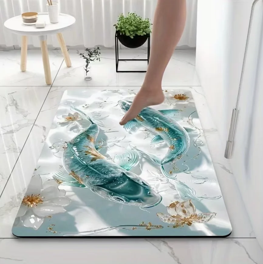 Welcom Mat Japanese Style Carp  Area Rug  Washable Floor Carpet for Living Room Bedroom Bathroom Home Decoration