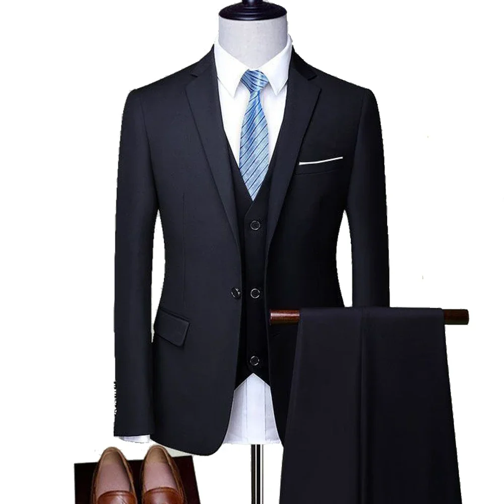 High Quality Elegant Men Suits For Wedding 3 Pieces Blazers 2 Sets Business Jackets Vest Pants Formal  Full Classic Coats