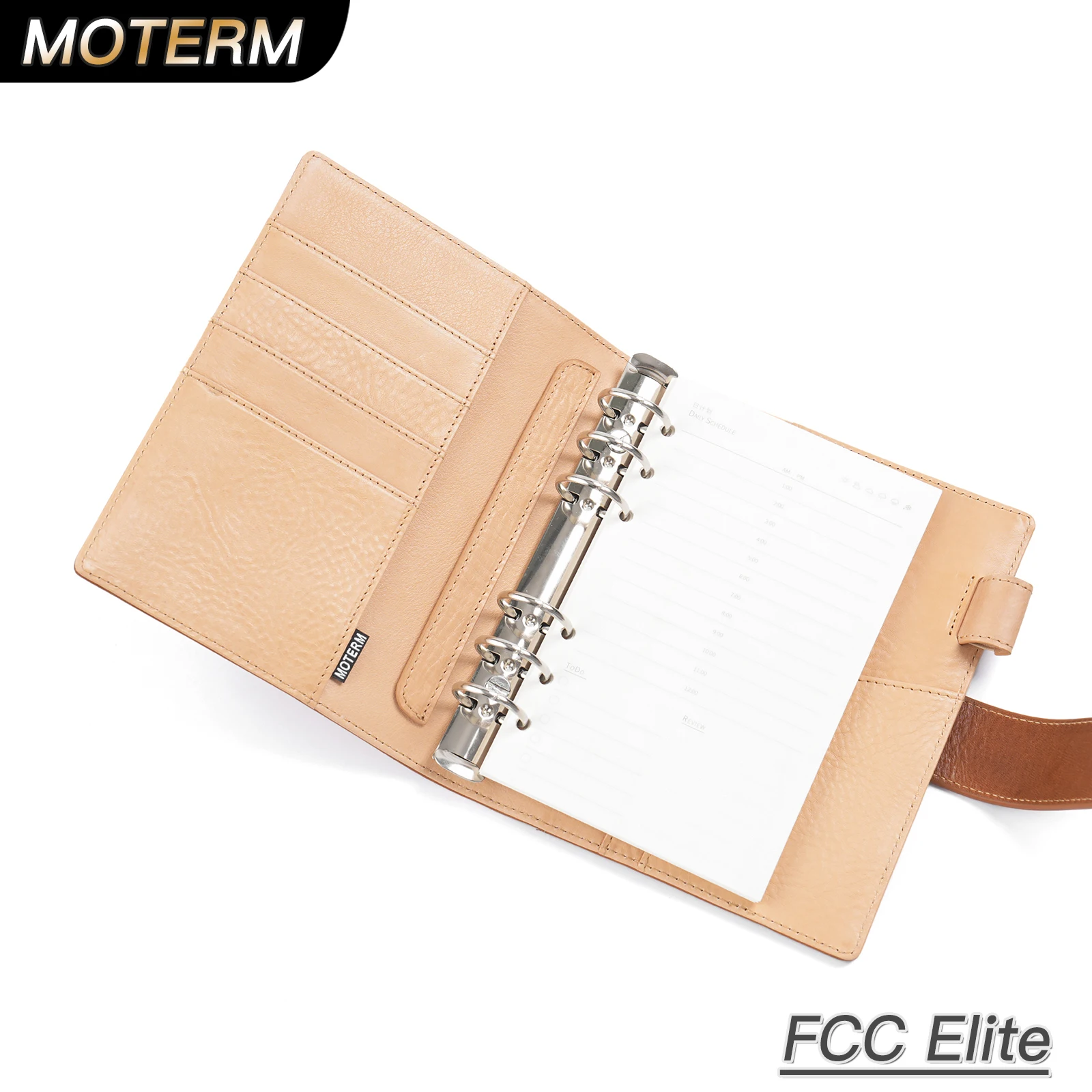 Moterm Franklin Covey Compact Size Elite Ring Planner Vegetable Tanned Leather Notebook Cover FCC Binder Organizer Journal Diary
