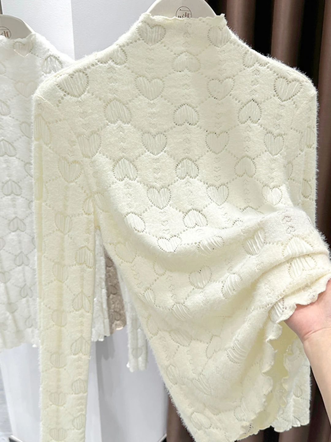 

Elegant Lace Base Shirt Women's Long Sleeve Half High Collar Mesh Inner Wear Autumn Winter Sweater Underwear See through Top