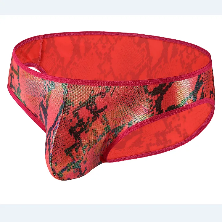 Men's Bulge Briefs Gays Erotic Low Rise Snake Print Briefs Camouflage Leather-Look Sexy U Convex Pouch Underwear Fashion Knicker