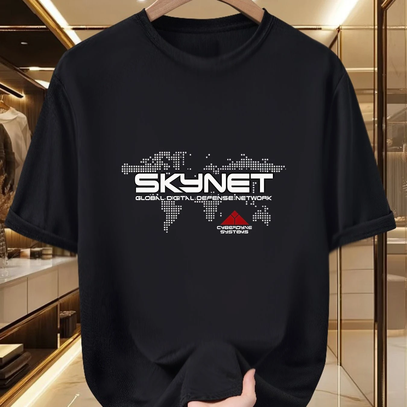 Herren-Grafik-T-Shirt - Auffälliges bedrucktes Kurzarm-Sommer-T-Shirt im futuristischen Skynet-Design, tech-inspiriertes T-Shirt