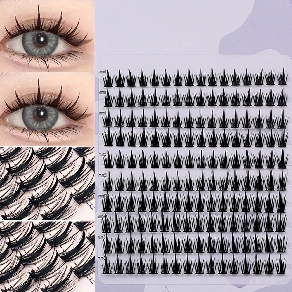 Wheat-Ear Shape Fake Eyelashes Fine Stem, DIY Eyelash Extension, Thick Segmented Clusters, Comic Eyelashes