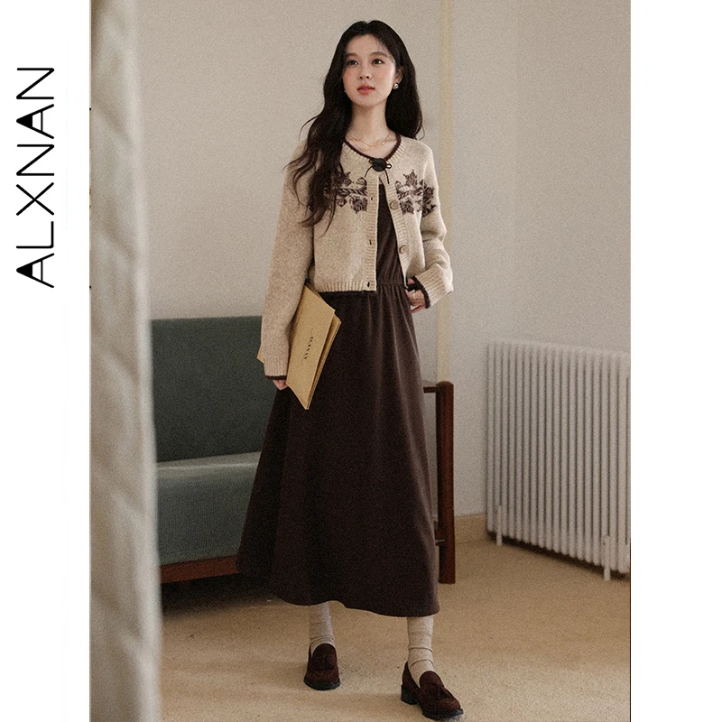 

ALXNAN овсяный кардиган, женский винтажный шерстяной свитер с длинными рукавами, осень 2022, повседневный элегантный модный свободный крой, женские топы L58055