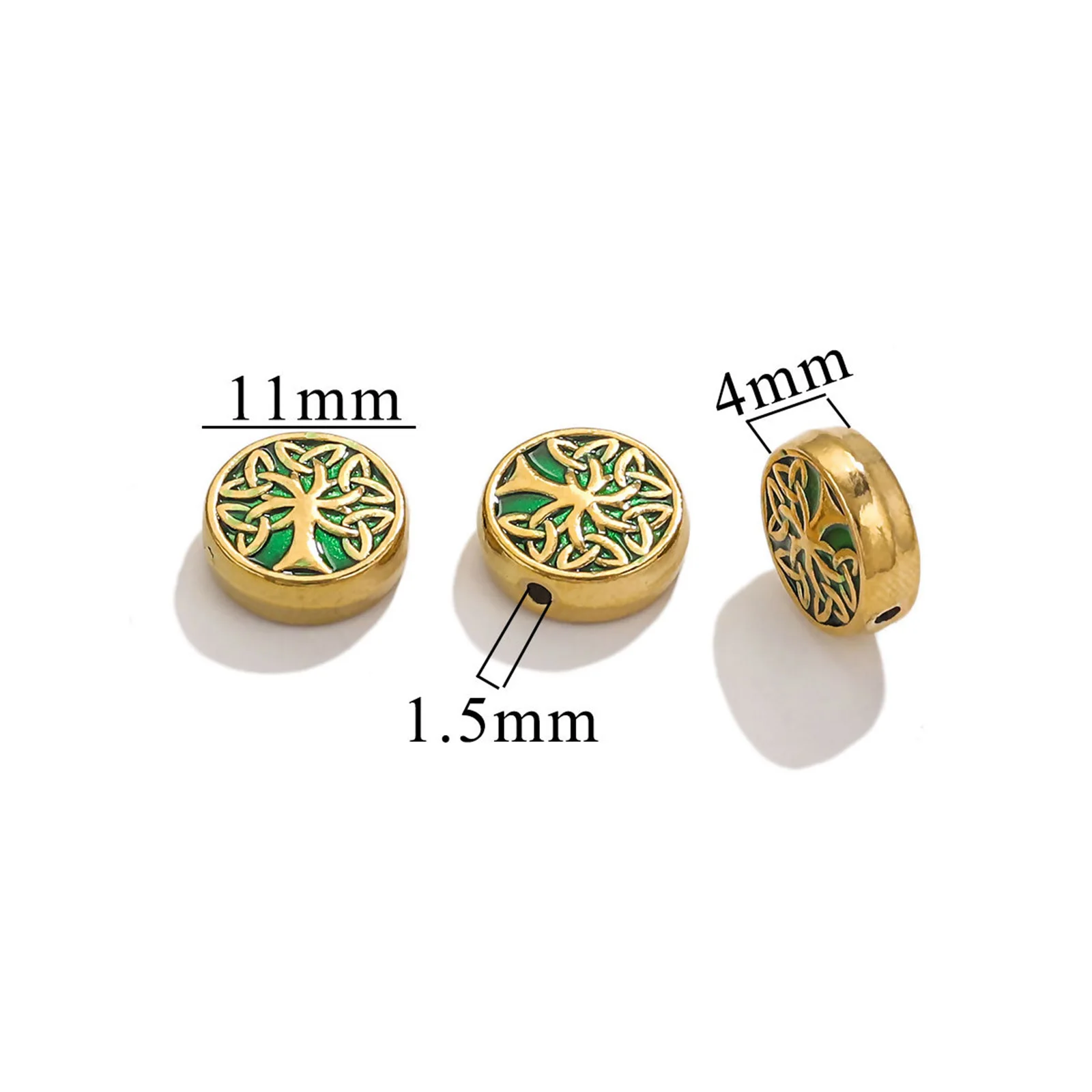 1pc 304 Stainless Steel Beads Flat Round 18K Gold Plated Tree of Life Beads For DIY Charm Jewelry Making  11mm Dia., Hole: 1.5mm