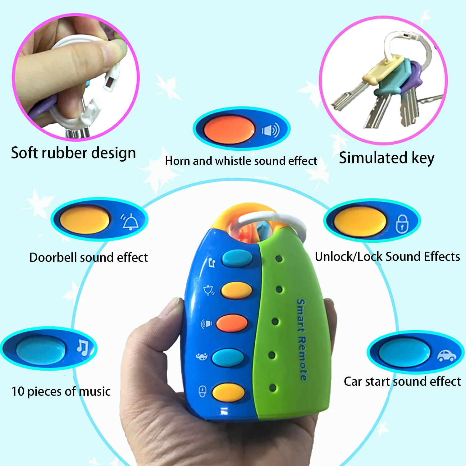 Children's remote control key toy simulates car sound, music, lighting, boys and girls' early education toys