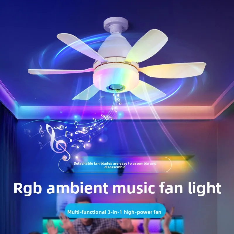 

Smart Ceiling Fan with Light Speaker RGB Dimmable Remote Control 3 Speed Noiseless Modern for Bedroom Living Room Home