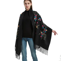 Luxury Floral Embroidery Cashmere Scarf Tassels Shawls Woman Warmer Pashmins Scarves Ladies Soft Long Wraps Female Cape 190*75cm