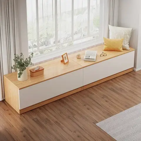 Ins Multifunctional Storage Cabinet Bay Window Cabinet Can Sit Long Shelves Furniture for Bedroom Tatami Wood Bookcases