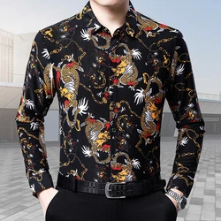 New Dragon Tattoo Pattern 3D Printed Fashion Men's Long Sleeve Button Down Shirts Spring Mens Casual Lapel Shirt Male Clothing