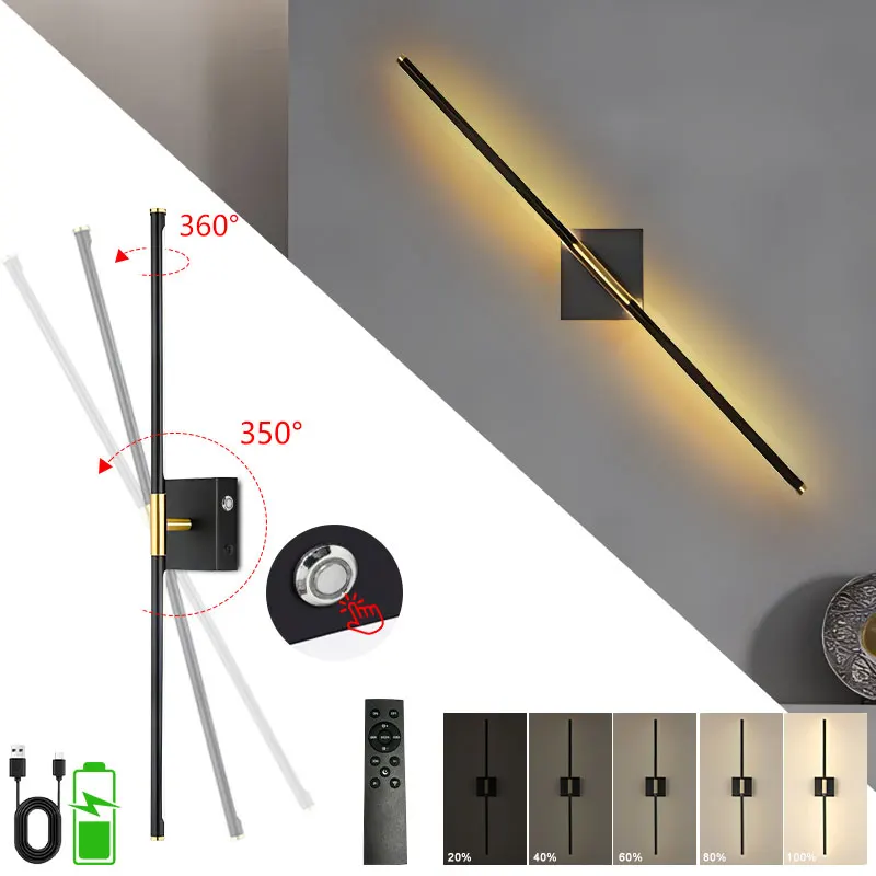 

Rotatable Rechargeable Battery LED Wall Lamps with Remote Control 3CCT Wireless Touch Switch Dimmable Wall Lights Wall Sconce
