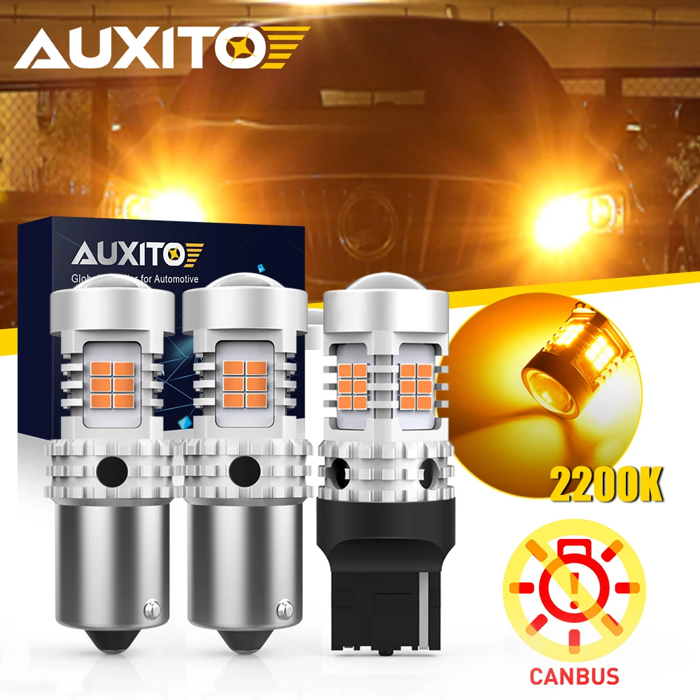 AUXITO 2Pcs BA15S P21W LED Turn Signal Lamp Amber Canbus BAU15S PY21W T20 W21W 7440 WY21W Spotlight No Hyper Flash Ampoule 12V