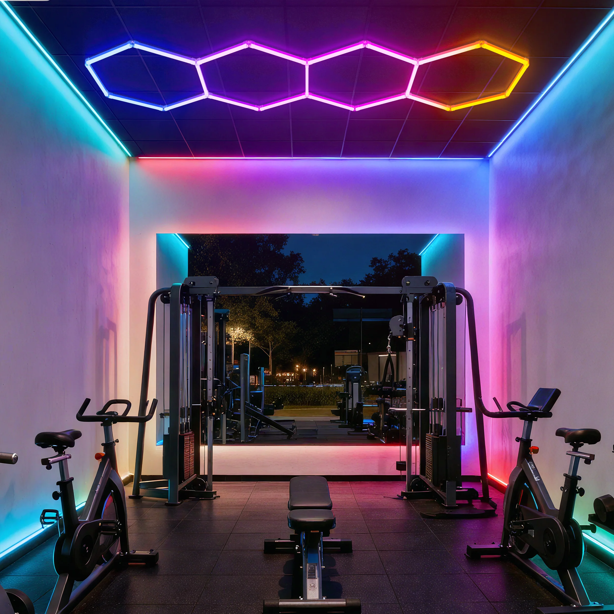

Commercial Intelligent Indoor Lighting Color Changeable Hexagonal Atmosphere Rgb Cool Led Lights For Gyms