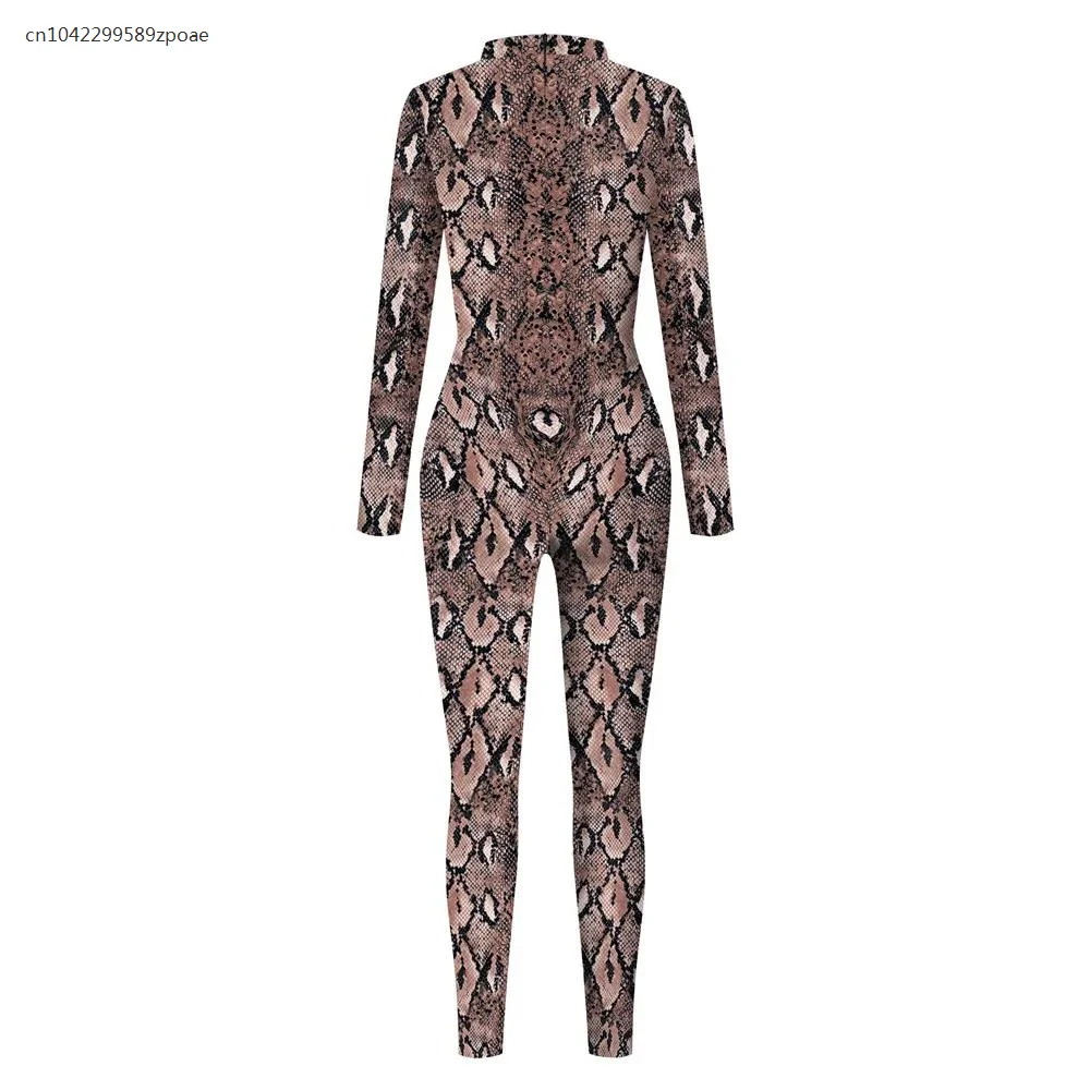 2024 New Women\'s Jumpsuit Sexy Snake Printed Romper Bodycon Female Body Outfits Party Bodysuit Cosplay Costumes