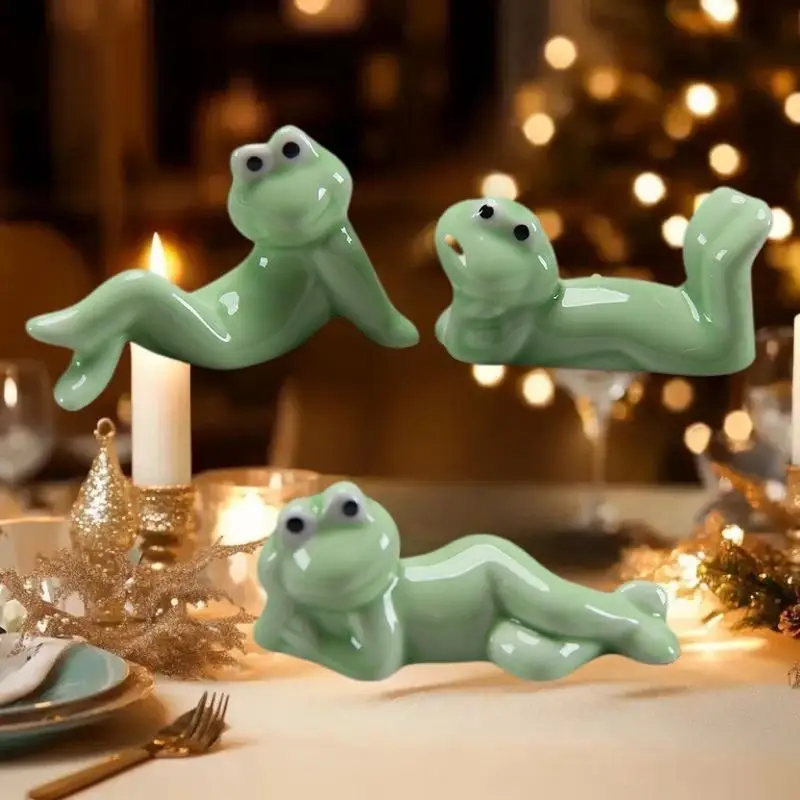 Stylish Restaurant Quality Ceramic Funny Frog Spoon and Fork Rest, Chopstick Holder, Cutlery Stand.