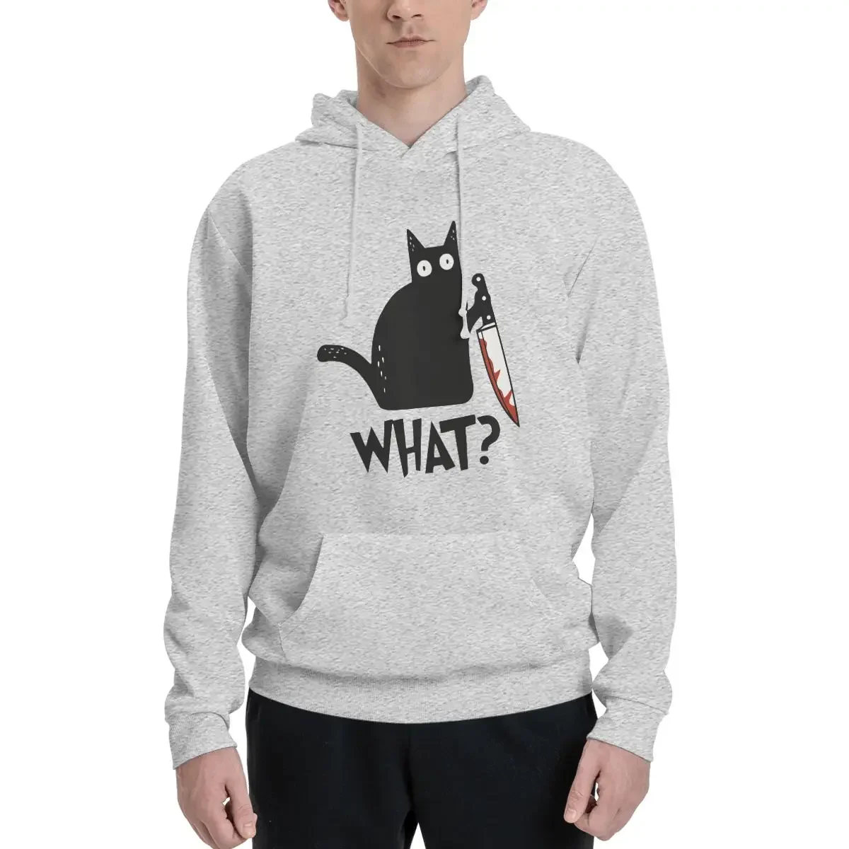 Cat What Murderous Black Cat With Knife Gift Premium Hoodies Men Women Pullover Sweatshirts Long Sleeve Streetwear Autumn Winter