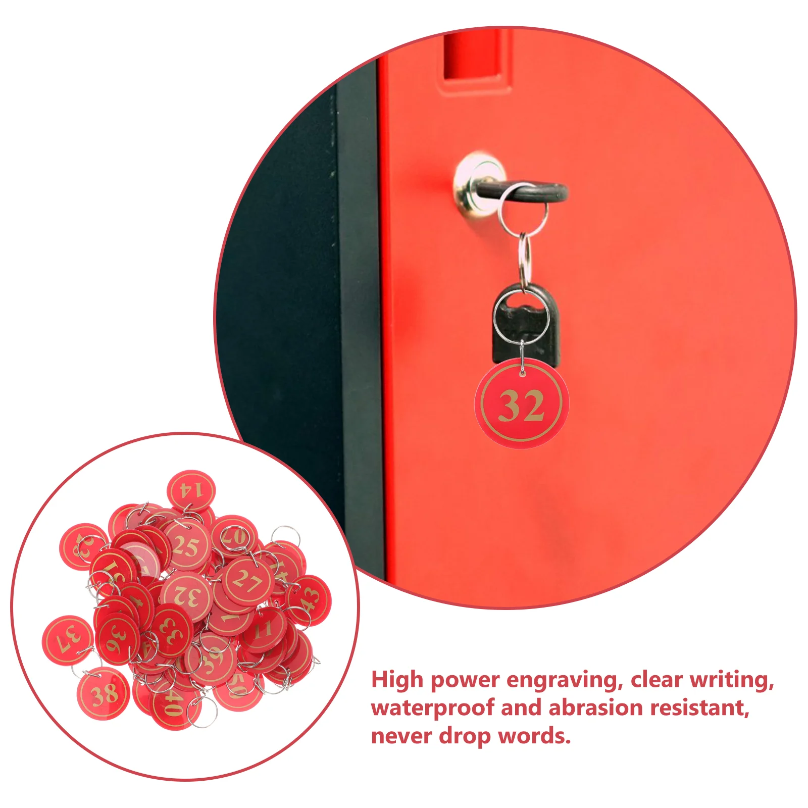 50-delige tagnummer Handbagage ID-tags Sleutelopslag Legering Ringlabels Rood genummerd Miss