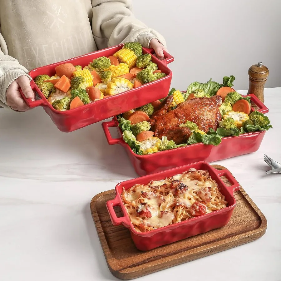 Ceramic Bakeware Set Porcelain Rectangular Baking Dish Baking Pan Lasagna Pans Casserole Dish Set for Cooking Kitchen Cake Dinn