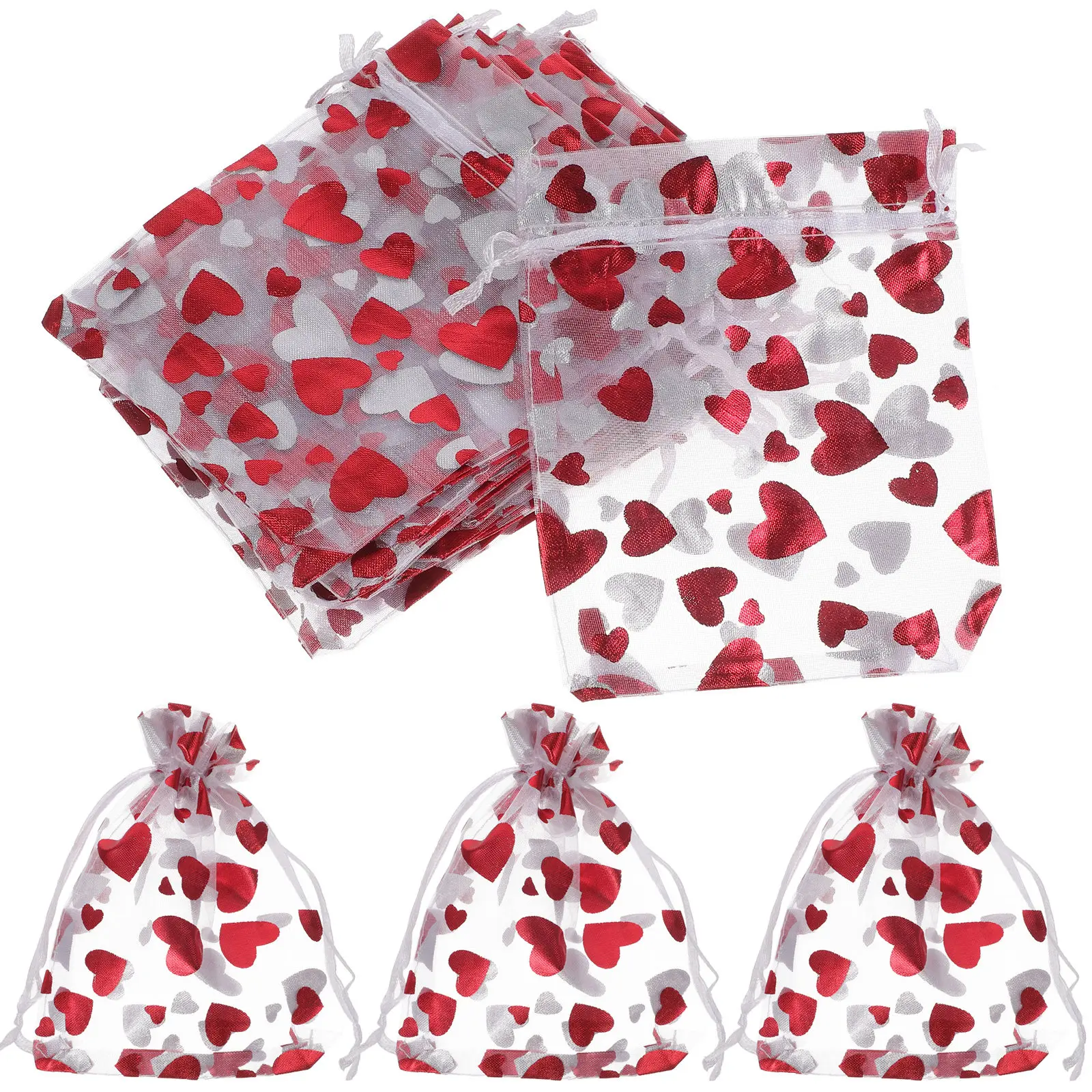 

25 шт. стильных мешочков из органзы с сердечками на завязках, органайзеры для украшений, маленькие подарочные пакеты, мешочки для свадебных конфет и сувениров для вечеринок