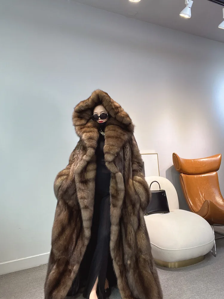 Ftangaiur2026winter imported Russian sable gypsophila mink fur coat custom female mink fur coat long sleeve x-long mink fur coat