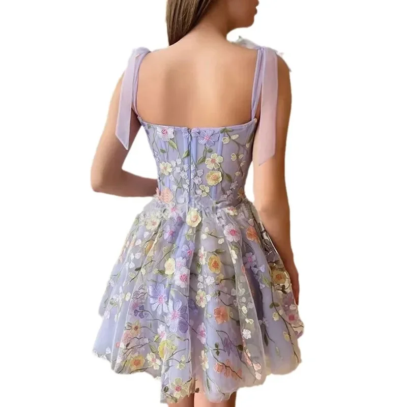 Fashionable Three-dimensional Flower Embroidery Hip Hugging Sexy Suspender Dress 2025 Spring and Summer New Short Skirt