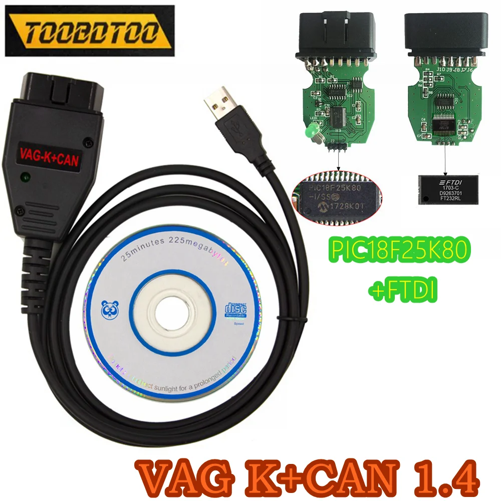 2026 Newest For VW/AUDI ECT Commander 1.4 FTDI PIC18F25K80 K+CAN 1 4 OBD 2 OBD2 Auto Car Diagnostic Tools Fast Shippping